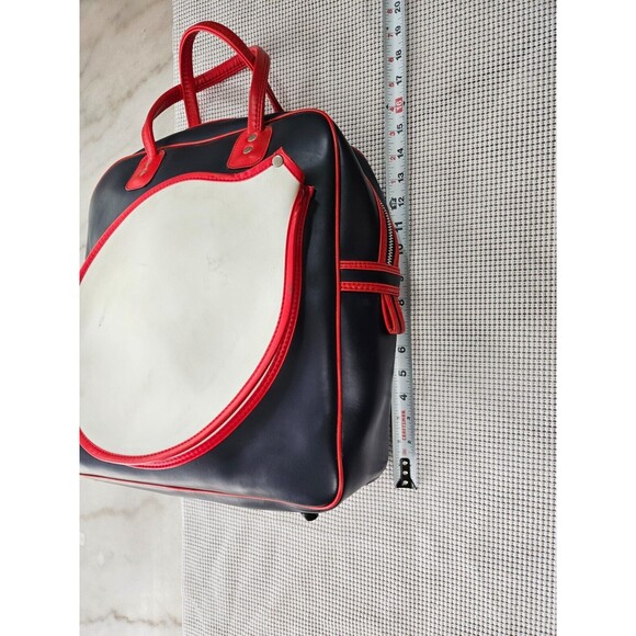 Retro-Inspired Faux-Leather Travel Racquet Bag, Navy Blue, Stylish Unisex Design - Picture 8 of 11